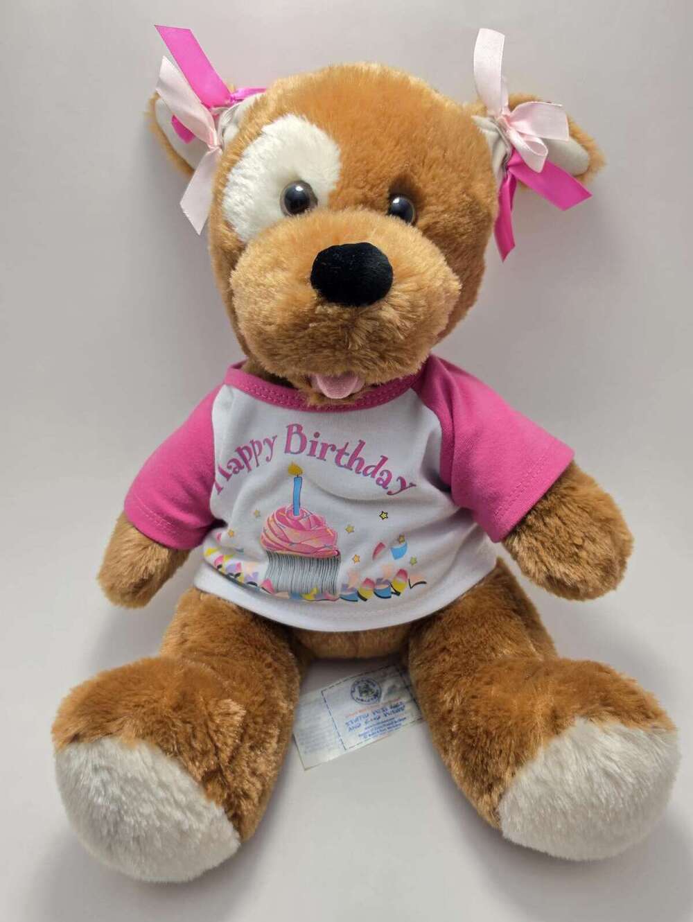 Build-A-Bear Workshop Brown & White Dog Plush w/ Happy Birthday Shirt 2006